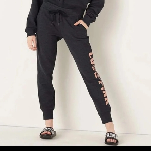 New VS PINK SKINNY JOGGERS ROSE GOLD FOIL - Picture 2 of 8